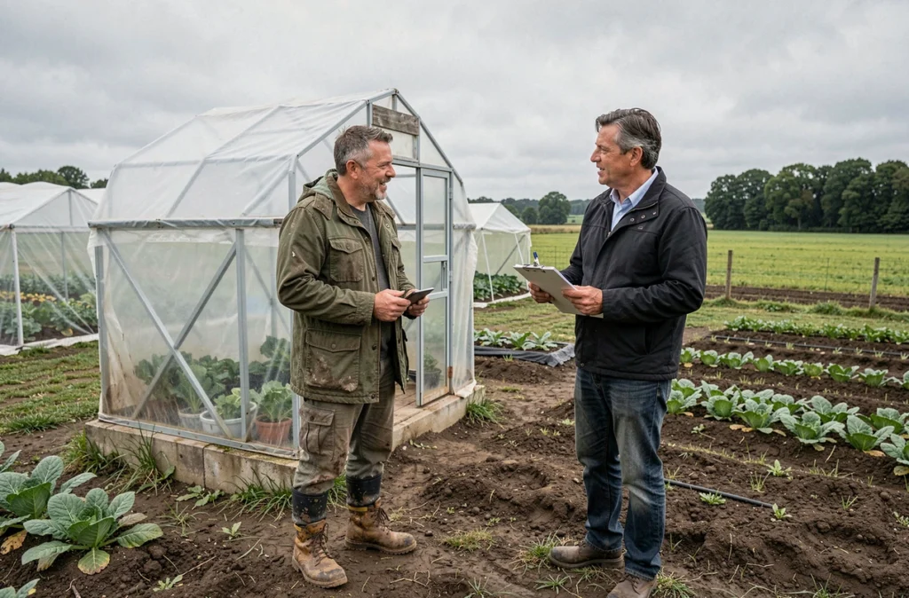 Agriculteur rural discutant avec un conseiller financier pour l'obtention d'un microcrédit agricole