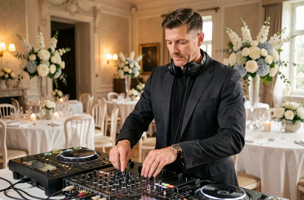 DJ Arnaud Simonin derrière ses platines lors d'une réception de mariage élégante en Essonne