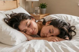Femme dormant paisiblement dans un lit douillet, illustrant l'importance du sommeil pour renforcer le système immunitaire