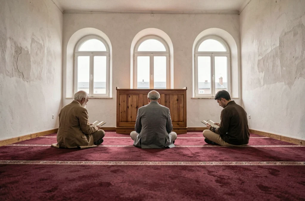 Intérieur d'une mosquée de Douai avant l'heure de la prière de l'après-midi